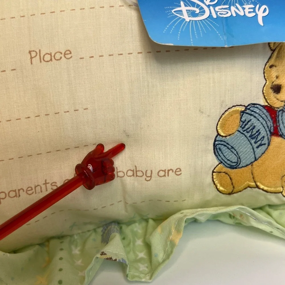New 2008 Embordered Winne The POOH Keepsake Birth Announcement Pillow Disney